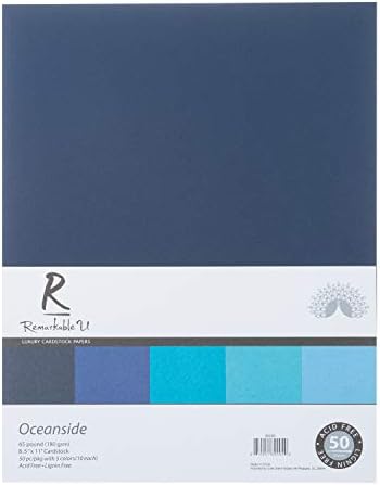 Premium obojeni karton od 8,5 x 11, asortirane plave boje | 65lb glatka tekstura | SOLID CORE CARD