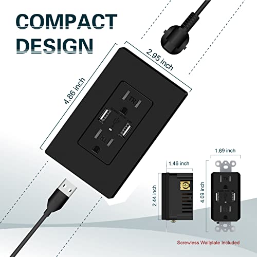 TOPELER 4Pack USB punjač Zidna utičnica, dvostruka brzina 4.8A USB-a port, 15 amp Dupleksni utikač otporan