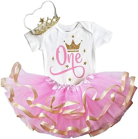 Luke i Lulu 1. prvi rođendan Outfit Baby Girl Tuto Set haljine - ružičasta i zlatna princeza Crown Tiara