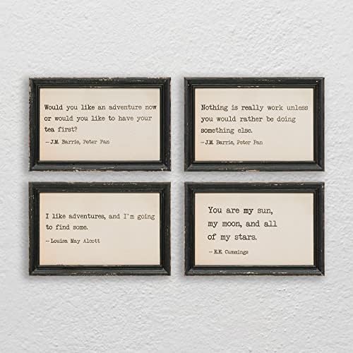 Creative Co-Op Adventure Distressed Black Frames Wall Art, Off-White
