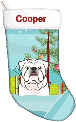 Caroline's bysures bb1592csemb božićno drvce i bijeli engleski buldog personalizirano božićno čarapa,
