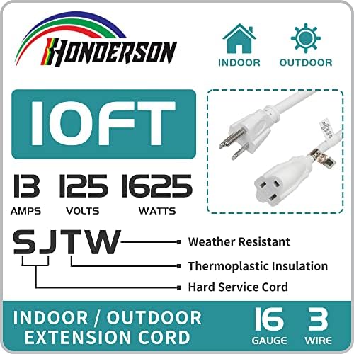 Honderson 10ft vanjski produžni kabl-16/3 SJTW izdržljiv bijeli produžni kabel sa 3 prenglazni utikač za sigurnost