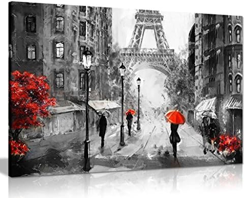 Crno Bijelo Crveno Ulje Painting Paris Eiffelov Toranj Street View Platno Zid Art Slika Print