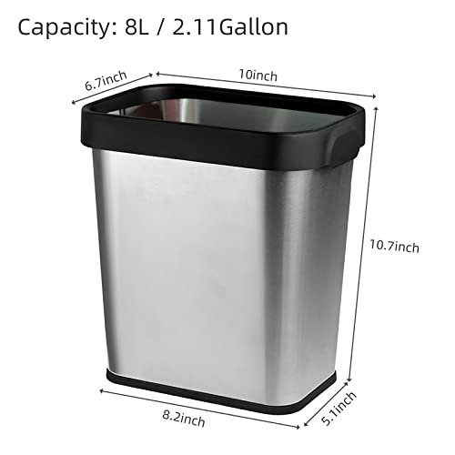Kan za smeće, 2 galona od nehrđajućeg čelika, 2pack, bez poklopca, 7 x 10 x 11 , kupatilo kantu, tanka i uska,