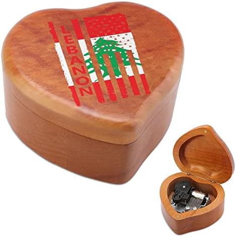 Libanon USA zastava Drvena muzička kutija Windup u obliku srca u obliku tiskanih kutija za mir