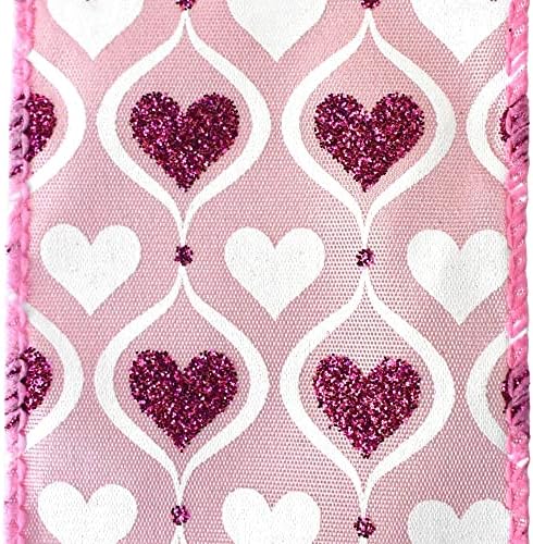 Homeford Valentines Sanglass Glitter Hearts Ožičena vrpca, 2-1 / 2-inčni, 10-dvorište