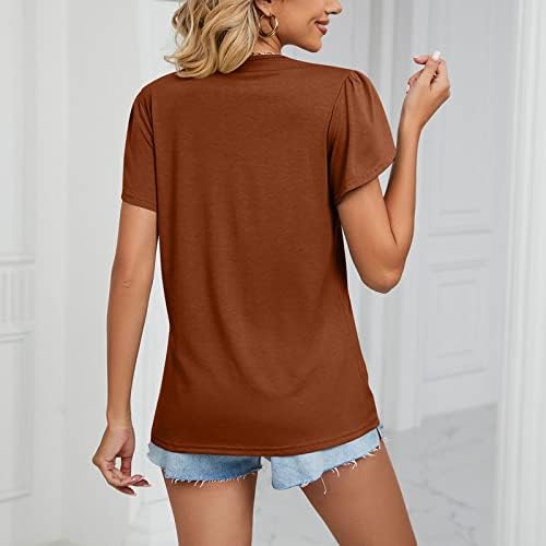Žene vrhovi Trendy Summer Fashion V izrez T-majice Slatki rufffle kratki rukav Ležerne prilike Labavice