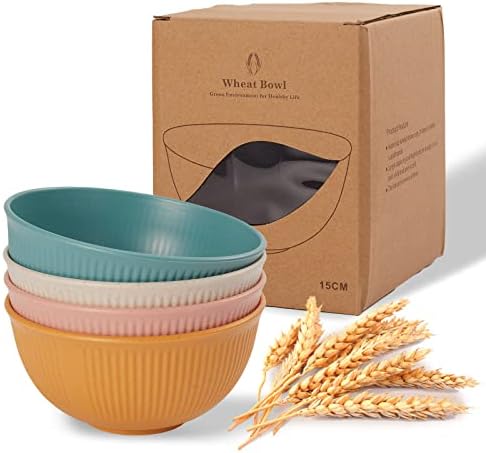 Kim i orah zdjelice za pšenične pšenične posude 4 komada set, mikrovalna pećnica i suđa sef, BPA besplatna,