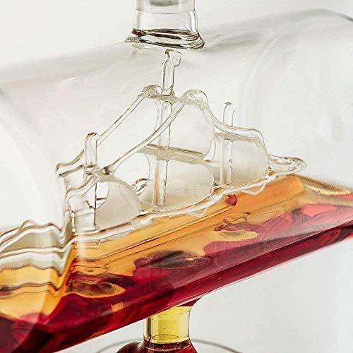 Stakleni dekanter za viski sa čašama-1100ml Barrel Whisky Carafe alkoholni dekanter Set, sa 4 čaše za