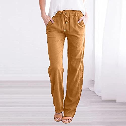 Pamučne lanene pantalone za žene Ležerne letnje pantalone sa džepovima široke vezice čiste rastezljive