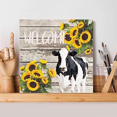 Evans1nism Wood Sign Welcome Cow Sunflower Work Sight Act Farm Christian Home Zidni dekor Retro