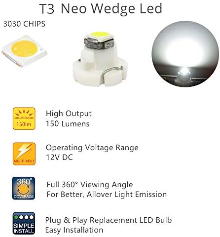 WLJH 10X bijeli T3 Neo Wedge LED 3030 SMD CHIP 8MM base cot clock instrument Clock Light Check Pronesič motora HVAC AC grijač Klimatske svjetiljke Prekidač Zamjena žarulje