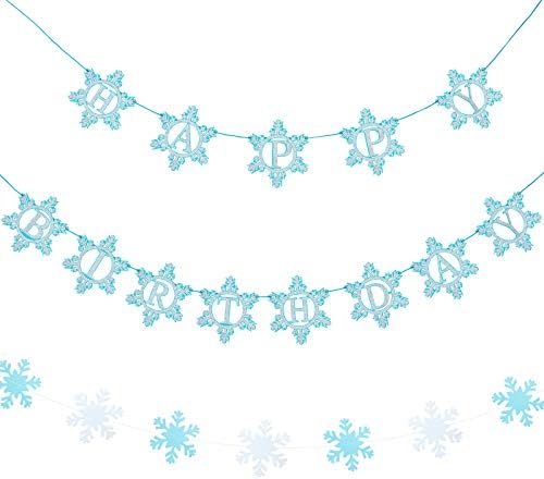 3 komada Snowflake Happy Rođendan Baner Snowflake ukrasi Baner Snowflake Bunting Viseći vijenac za zimsku