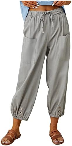 Ženske Retro pamučne lanene pantalone sa vezicama modne boemske štampane pantalone Ležerne pantalone sa širokim