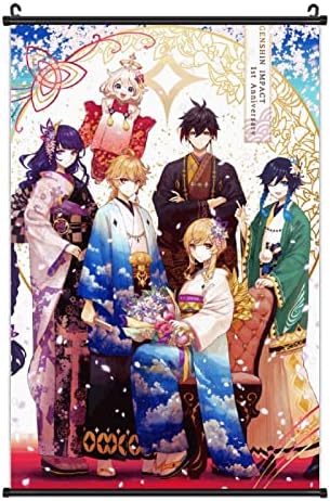 Anime Genshin igra 1. godišnjica Poster Scroll Painting japanski Poster Art unutrašnji zid dekoracija