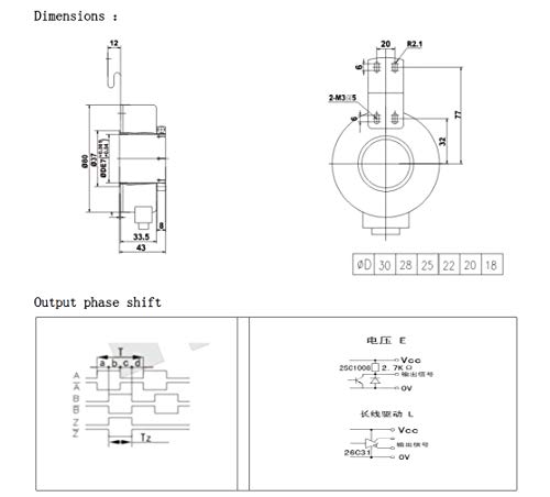 80mm Spoljni prečnik 20mm otvor blende 5V do 26V snabdevanje Hollow Shaft Rotary Encoder PC Socket Side-pin