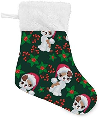 Alaza Božićne čarape Fox terijer sa santa šeširom zelenim i crvenim klasikom personalizirali male uređenje skladištenja