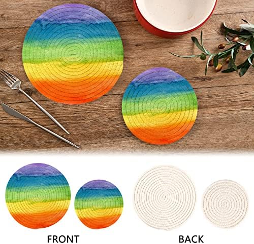 Striped Rainbow akvarel nosači za kuhinjske trivere za vruće posuđe 2 kom. Držač toplotnog otpornosti na toplinu Držač čistog pamučnog navoja za kuhinju kuhanje trčanje