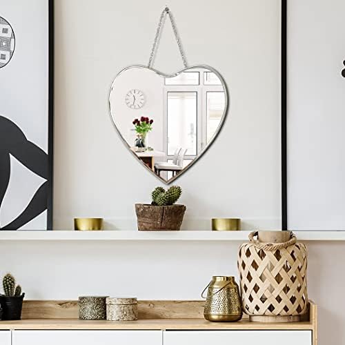 Qmdecor ogledalo u obliku srca sa gvozdenim lancem za zidni dekor 12x12 inča zidno okačeno pravo staklo dekorativno