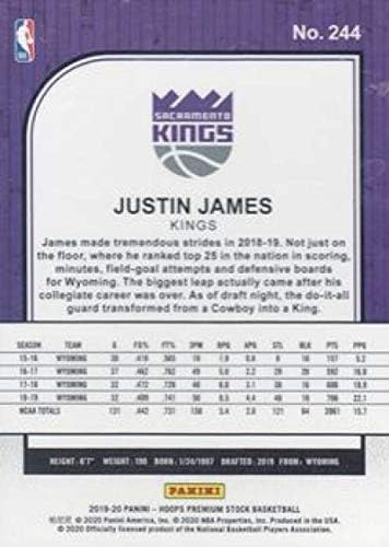 2019-20 Panini Hoops Premium Stock Maloprodaja 244 Justin James Sacramento Kings Rc Rookie NBA košarkaška kartica