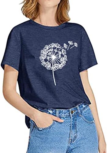 Sunidol Ženski Ljetni cvjetni print Maslačak Grafička majica Crewneck Ležerne prilike Bluze Soft Mather