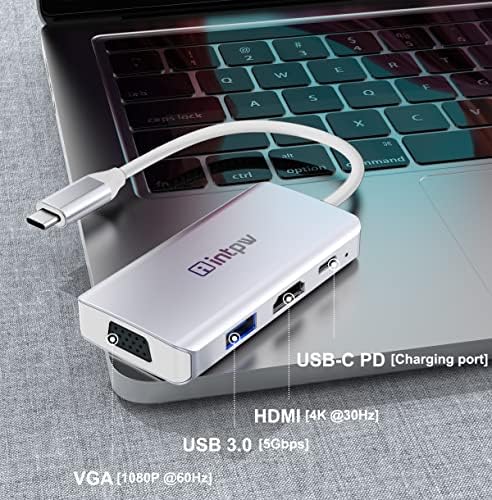 INTPW USB C do HDMI VGA adapter, USB tip C do VGA HDMI 4K Multiprti adapter kompatibilan sa Macbook