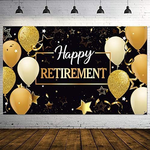 Happy Retirement Party Dekoracije, izuzetno velike tkanine crne i zlatne Happy Retirement znak