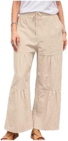 2023 pamučne posteljine hlače, elastična visoka struka široko-noga labava stakla dužine gležnja solidne