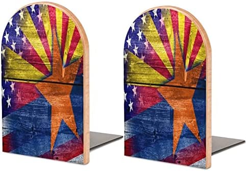 SAD i Arizona državna zastava štampani drva knjiga završava Non-Skid dekor Bookend mali za ured