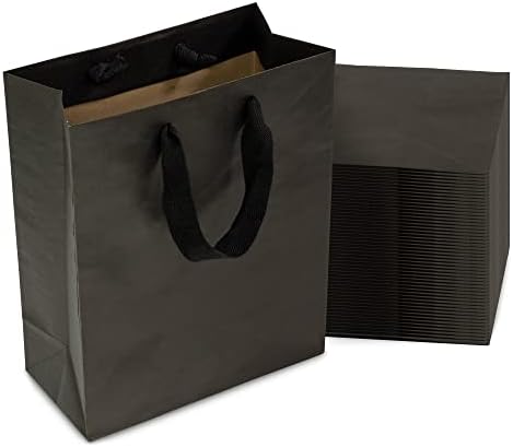 Crne poklon torbe sa ručkama - 8x4x10 inča dizajnerske torbe za kupovinu od 50 inča na veliko,