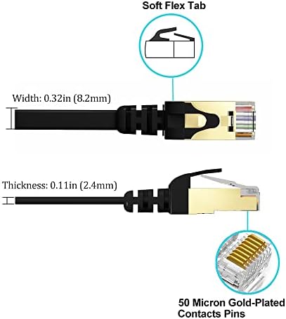 CAT8 Ethernet kabl 50ft crna - Ravni internet mrežni mrežni mrežni kabel, 40Gbps 2000MHz sa pozlaćenim