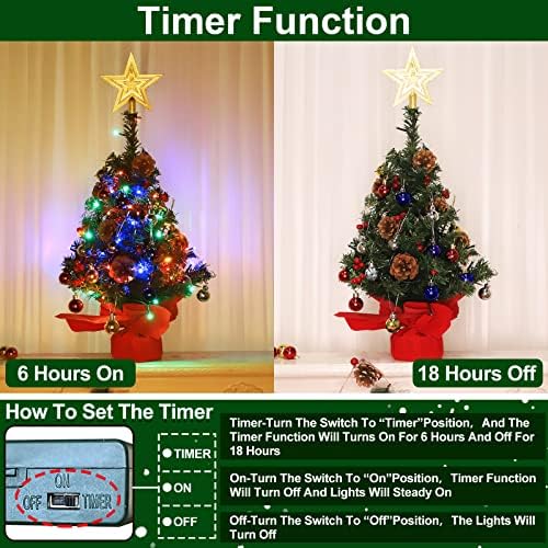 2 pakovanje debljine tabletop božićne stablo sa 50 svjetla s 50 svjetla TIMER STAR, umjetni Xmas