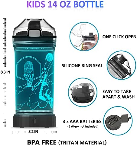 Attivolife Dječija flaša za vodu, košarkaški sportovi 3D iluzija LED svjetlo sa 7 promjena boje-14 oz BPA besplatno-Creative