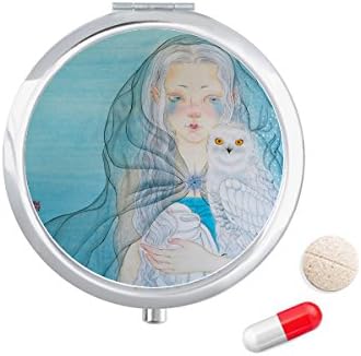 Plava Bijela Sova Djevojka U Kineskom Stilu Akvarelna Torbica Za Pilule Džepna Kutija Za Skladištenje Lijekova