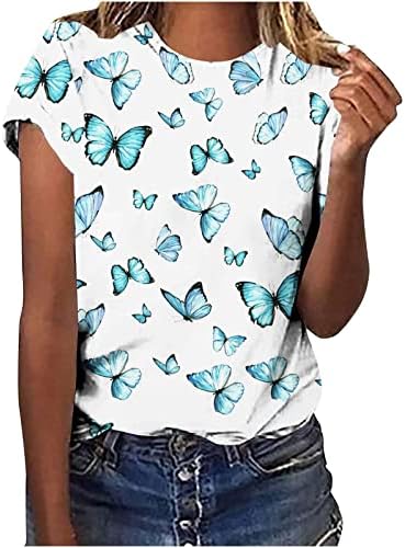 Ženski ljetni tiskani tiskani kratki rukav na vrhu casual osnovnih vrhova Butterfly za bluza za