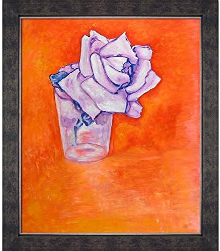 La Pastiche Bijela ruža u staklu uramljeno ulje slika, 28 x 24, multi