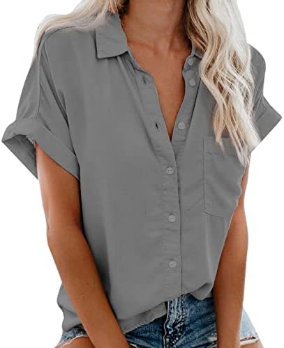 Ženska Modna Kauzalna Majica Bluze Sa Dugmetom Za Spuštanje Ovratnika Pune Kratke Rukave Tee Tops 2023 Ljetna