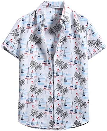 Ljetne majice u proho za mens, tipku s kratkim rukavima niz havajske majice na plaži na plaži, casual