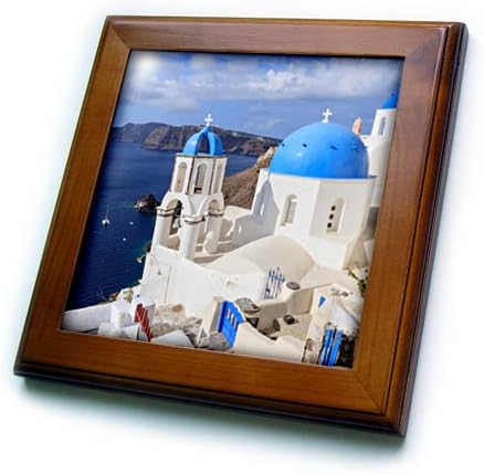 3drose tradicionalne crkve i kuće sa plavim krovovima, Santorini. Grčka. 6 x 6 inča dekorativne pločice,