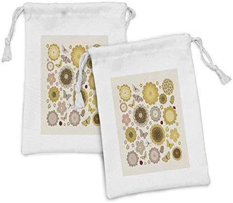 Ambesonne cvjetna tkanina torba od 2, vintage stila raštrkani leptiri i cvijet, mala torba za vuču za
