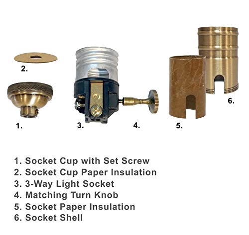 Royal Designs, Inc. Cijeli raspon 3-smjerna Vintage utičnica za lampu s okretnim gumbom, Antikni mesing,