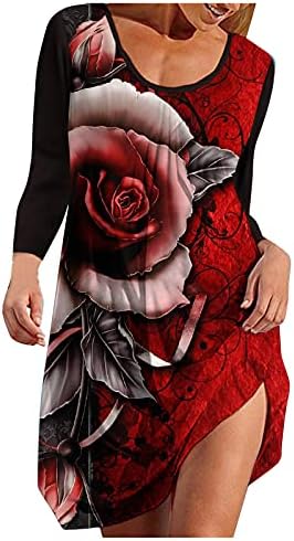 Iqka ženska majica haljina sa cvjetnim printom Dugi rukav O vrat Casual labave dužine koljena kratke Mini