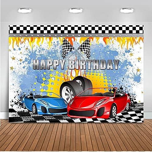 Mocsicka Racing Car tematske rođendan pozadina prvak Zastava crvena i plava kola Crna Bijela
