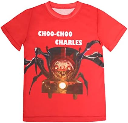 PUNICS Boys Choo Choo Charles pantalone postavlja djecu Pauk voz Tee Shirt 2kom kratki rukav Crtić