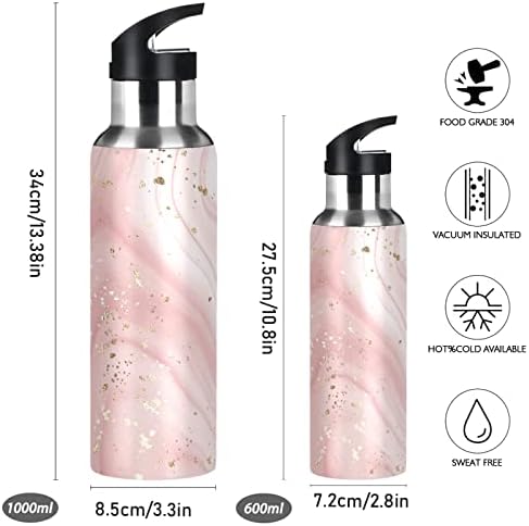 Alaza Rose Ružičasta boca od mermerne vode sa slamnom poklopcem vakuum izolirane nehrđajućeg čelika Termo
