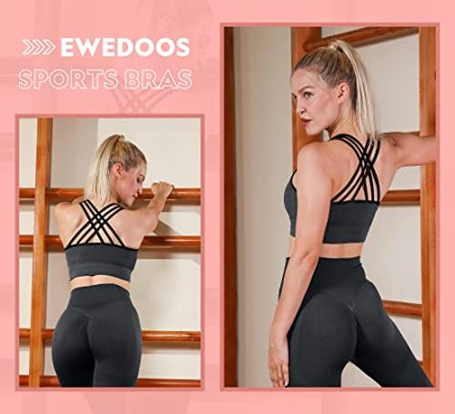 Ewedoos Sports Bras Pack High Dictis Sports Bras za žene Strappy Sports BRA Obventovan teretana Bras Workout