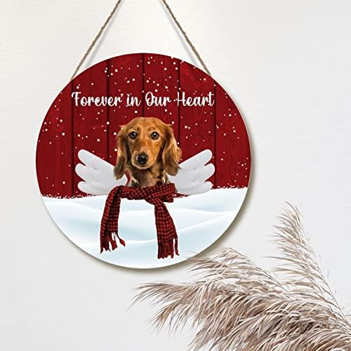 Božićni prednja vrata vijenac pas na nebu zauvijek u našem srcu drveni plak crveni bivol pas s krilima Wood