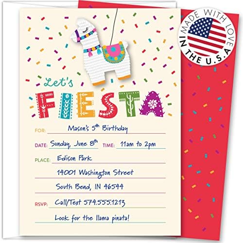 Koko papir Co Llama Pinata Fiesta pozivnice | 25 pozivnica i svijetle bijele koverte | Štampano na zalihama teške