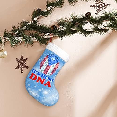 QG ZZX Božićne čarape sa bijelim super mekom plišanom manžetnom purtorikom zastavom u mojoj je DNK Xmas