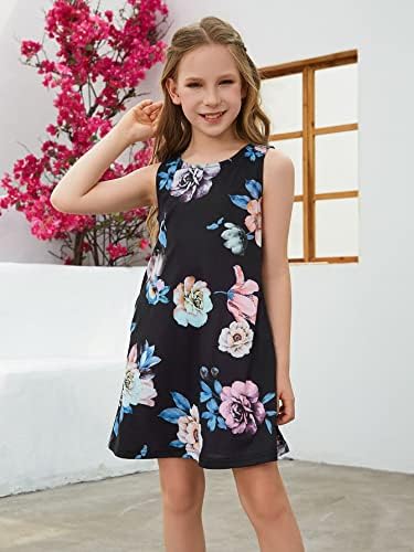 GORLYA Girl's Summer Casual Loose Tank Swing Midi slatka Shift haljina sa džepovima za djecu od 4-14T